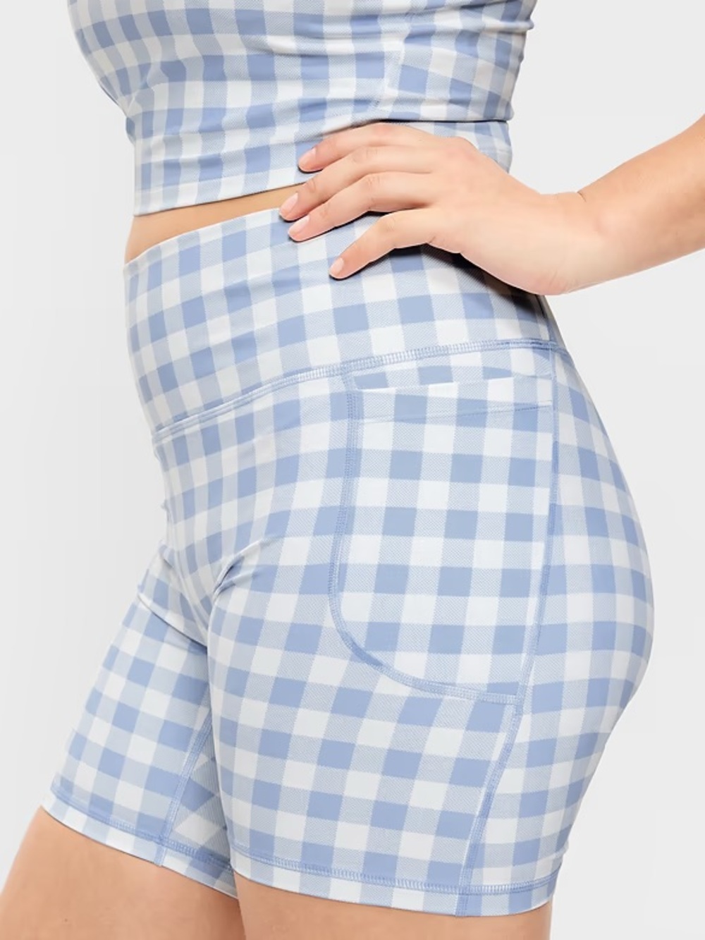 Blue Gingham Scoop Crop Tank & high waisted Biker Short Set - Women - Picture 4 of 4